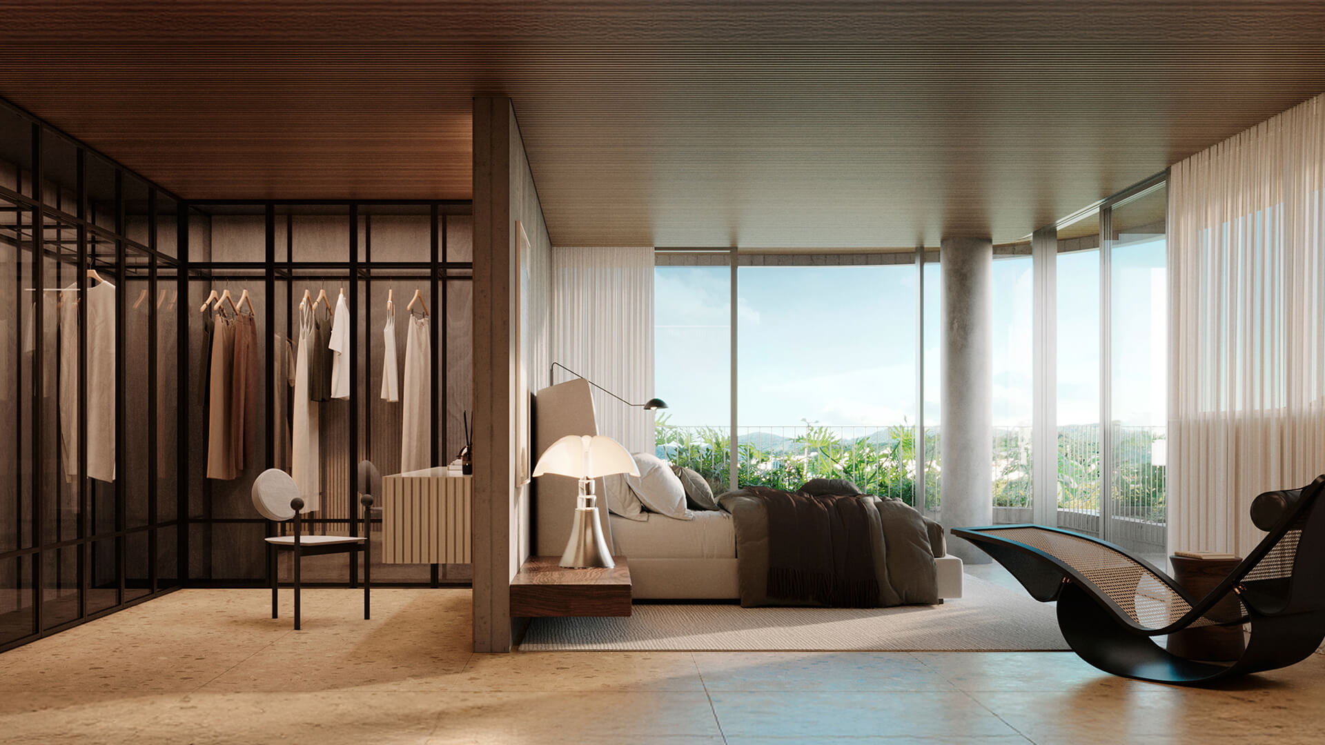 (Suíte master com vista panorâmica e closet)